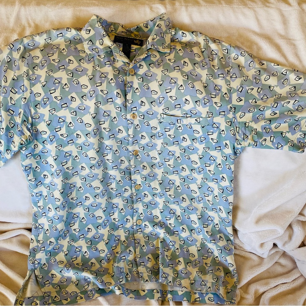 Men's Blue Geometric Print Shirt